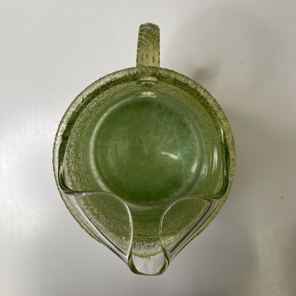Vintage Green Glass Pitcher with Spaghetti String Design...